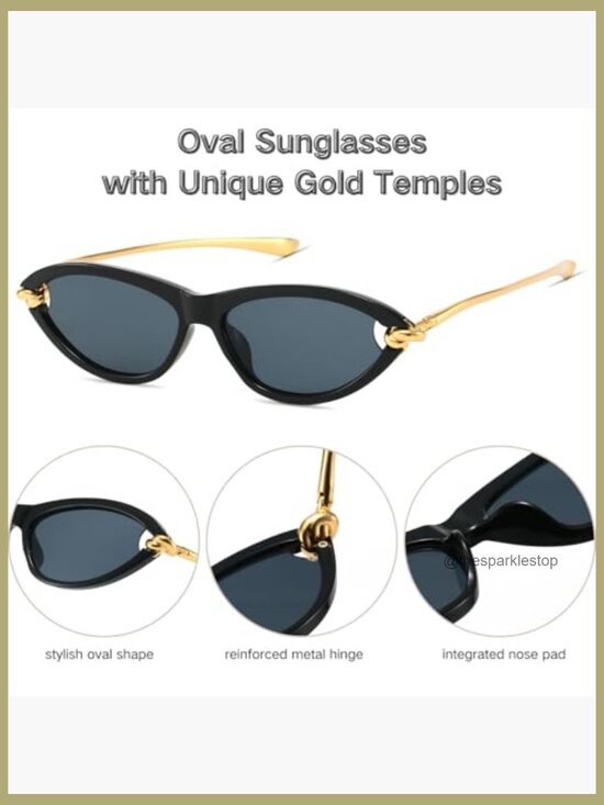 Retro Oval Cat Eye Sunglasses Gold Temple Polycarbonate Frame UV400 main image 4